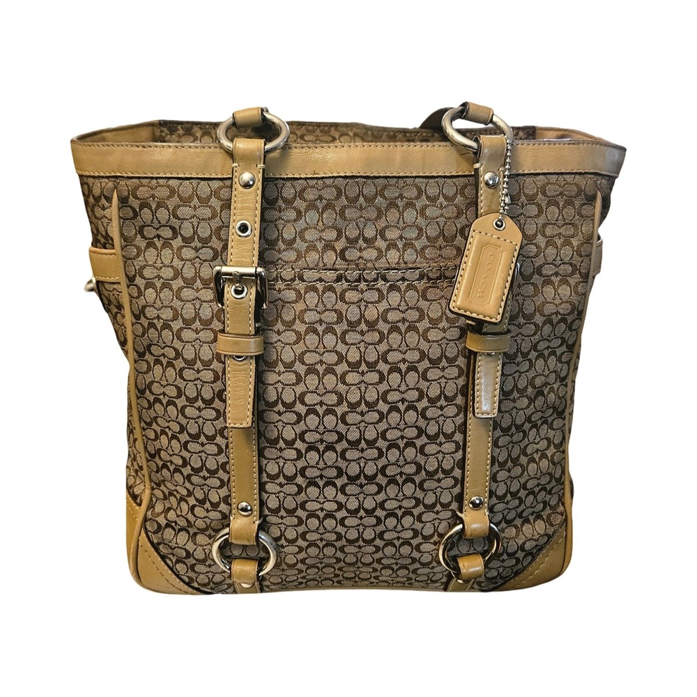 Coach Signature Hamptons Brown Jacquard Leather Tote Shoulder Bag F11526